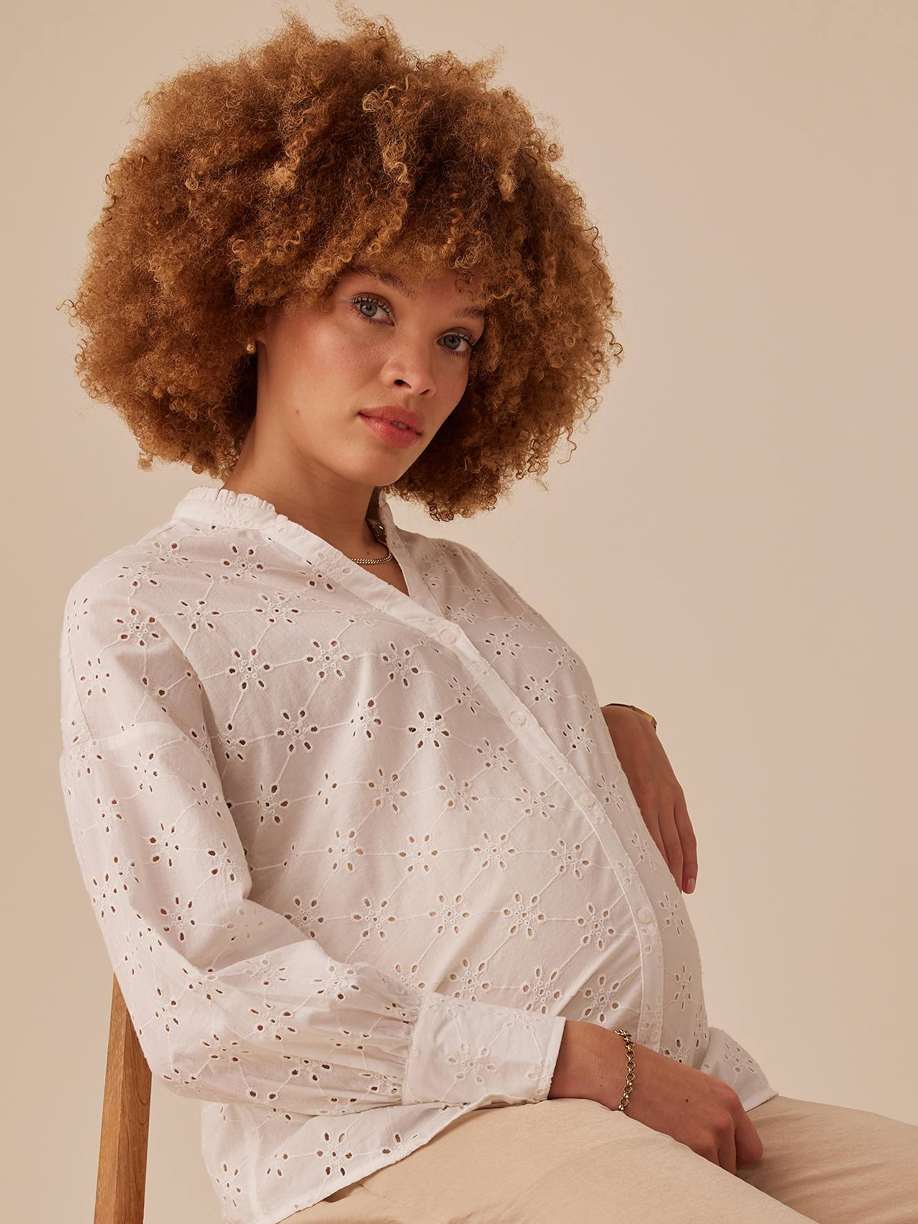 Chemise grossesse en broderie anglaise écru