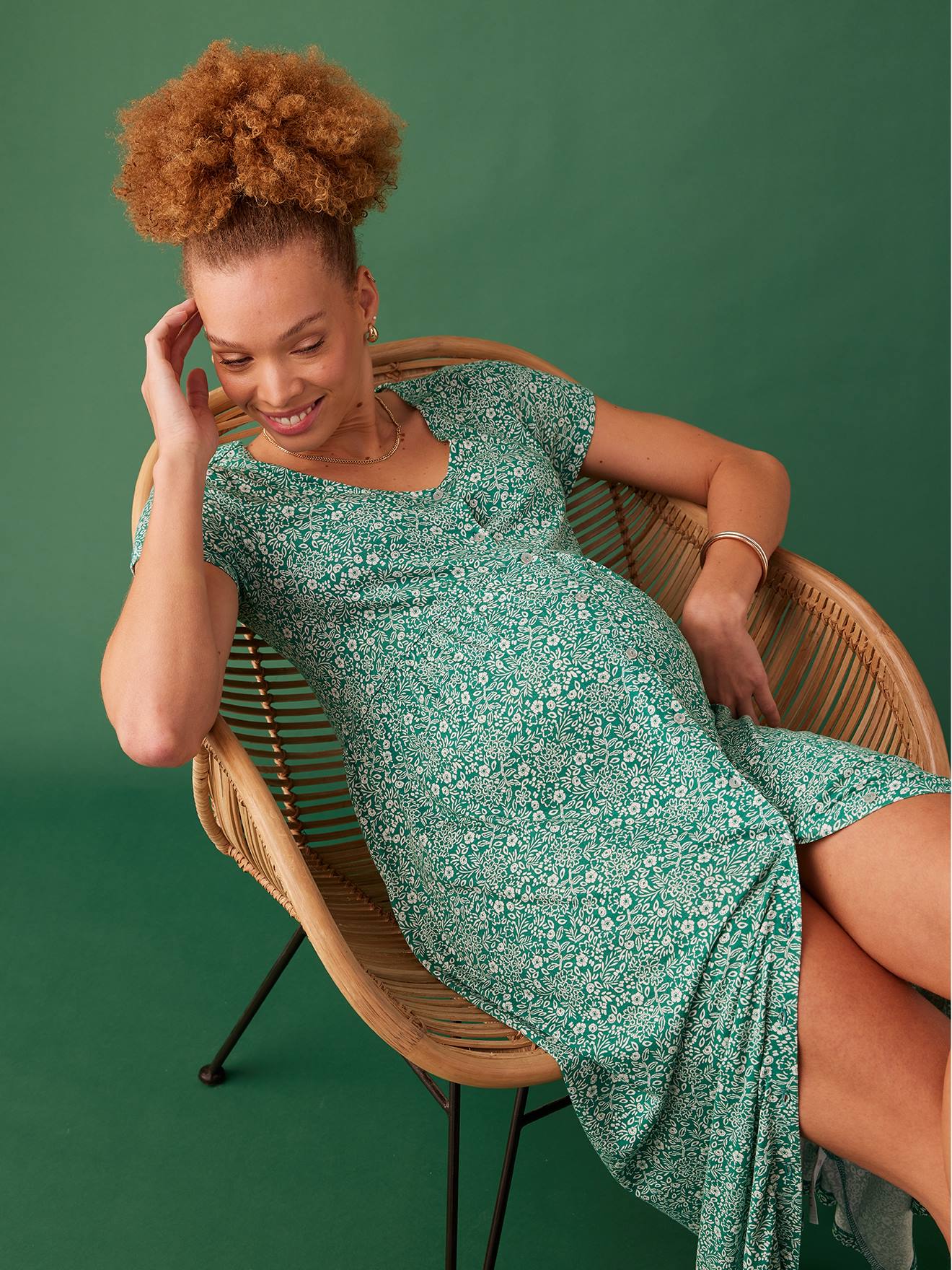 Robe longue grossesse fluide boutonnée ENVIE DE FRAISE vert