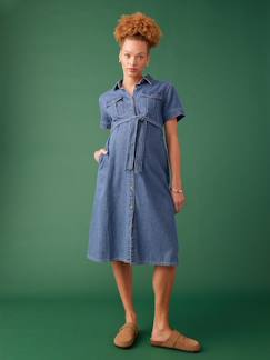 Vêtements de grossesse-Robe grossesse esprit saharienne en denim
