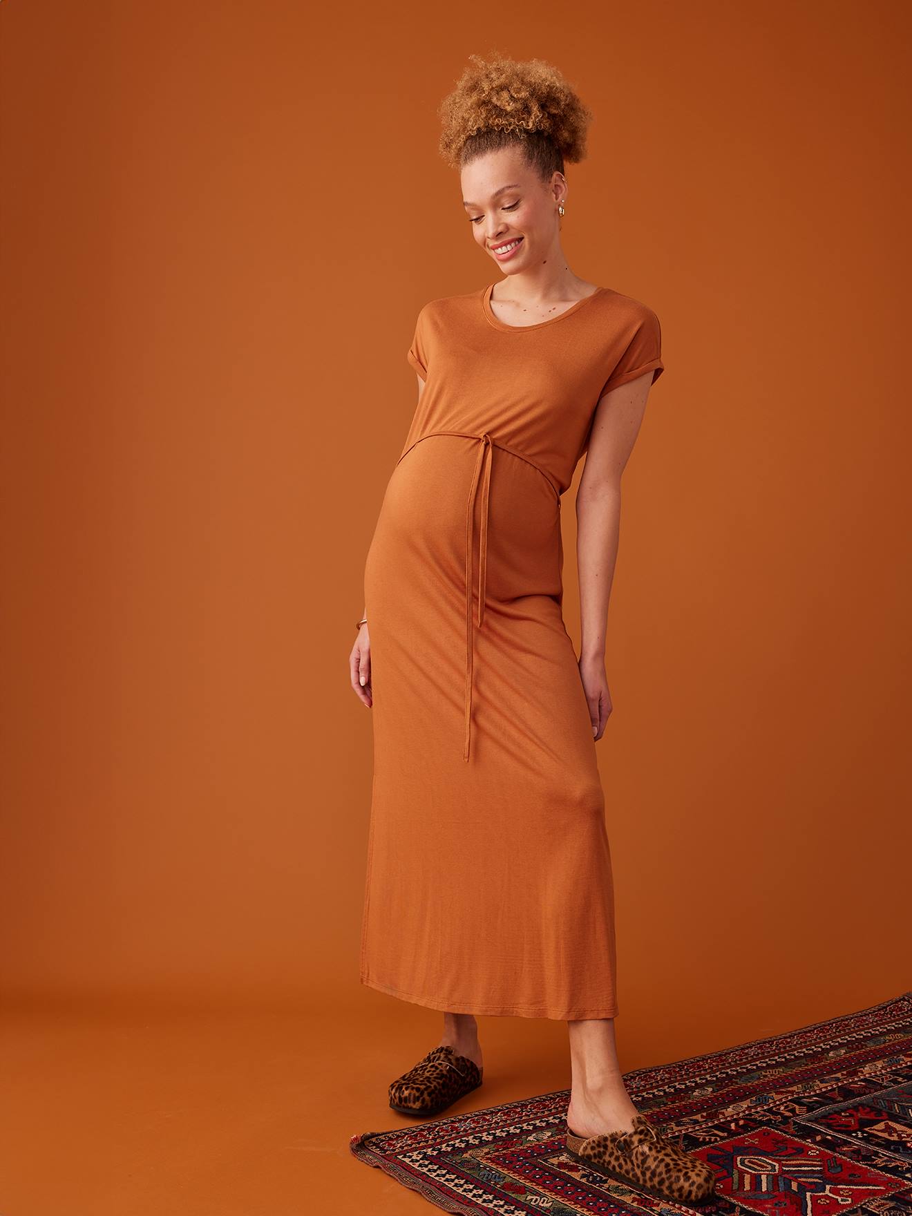 Robe longue grossesse caramel