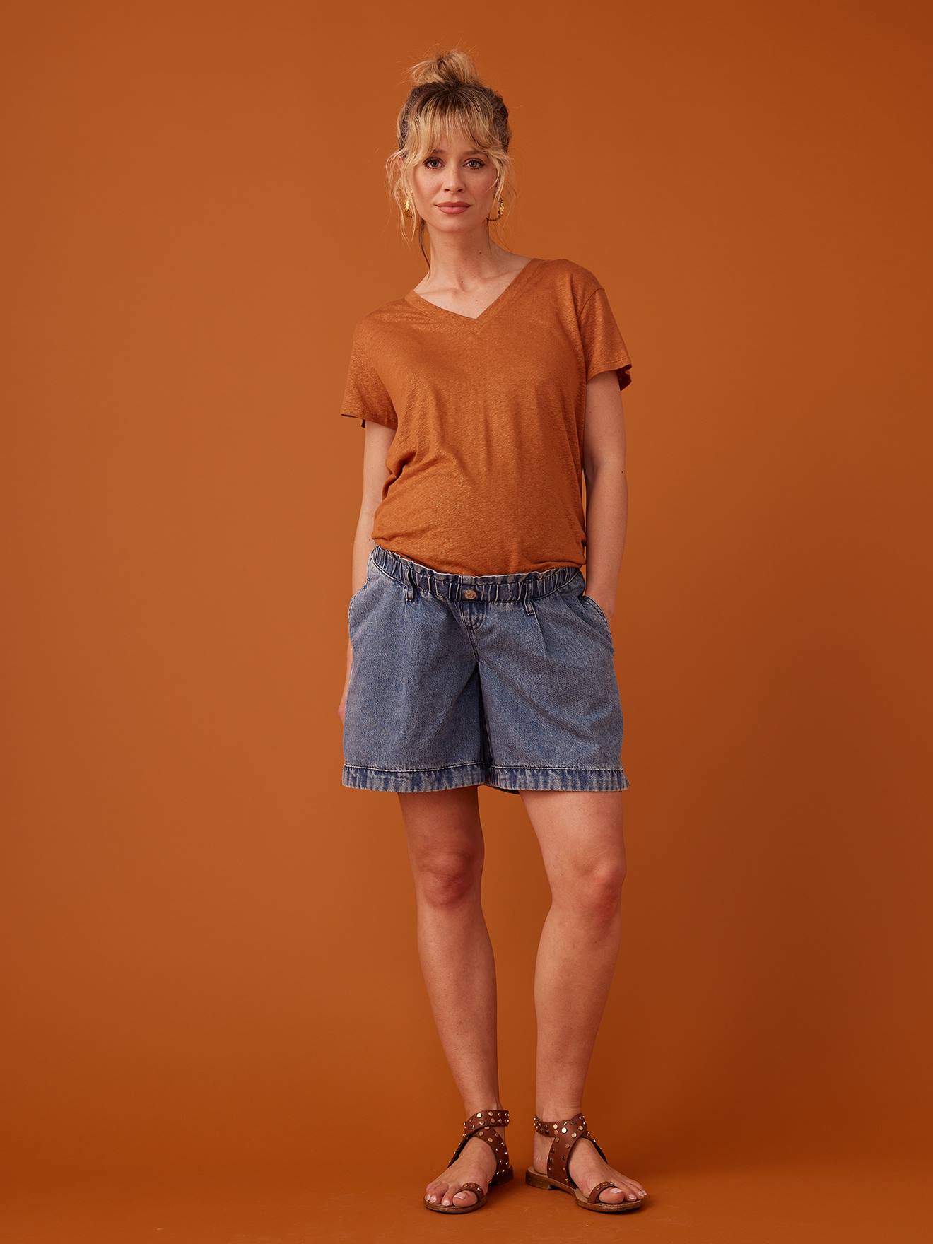 Short grossesse en jean effet paperbag ENVIE DE FRAISE stone