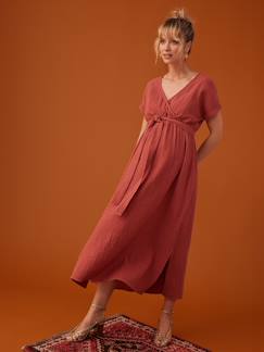 Vêtements de grossesse-Robe-Robe longue grossesse effet cache-coeur en gaze de coton ENVIE DE FRAISE