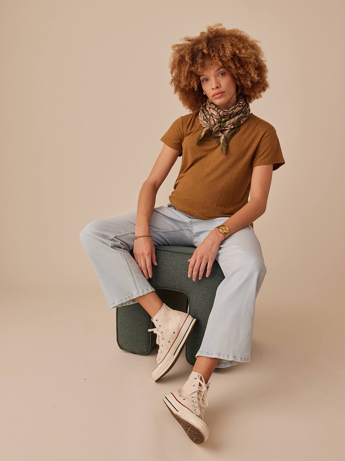 Jean droit grossesse avec bandeau Seamless ENVIE DE FRAISE denim bleached