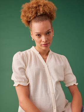 Blouse De Grossesse Vertbaudet - En Gaze De Coton Et Viscose, Broderies Et Volants - Taille Habituelle