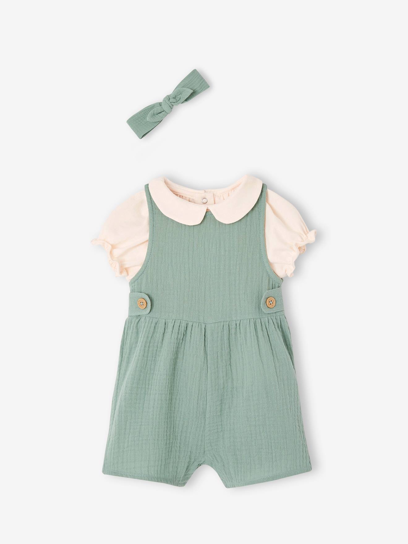 Ensemble 3 pièces bébé personnalisable vert sauge