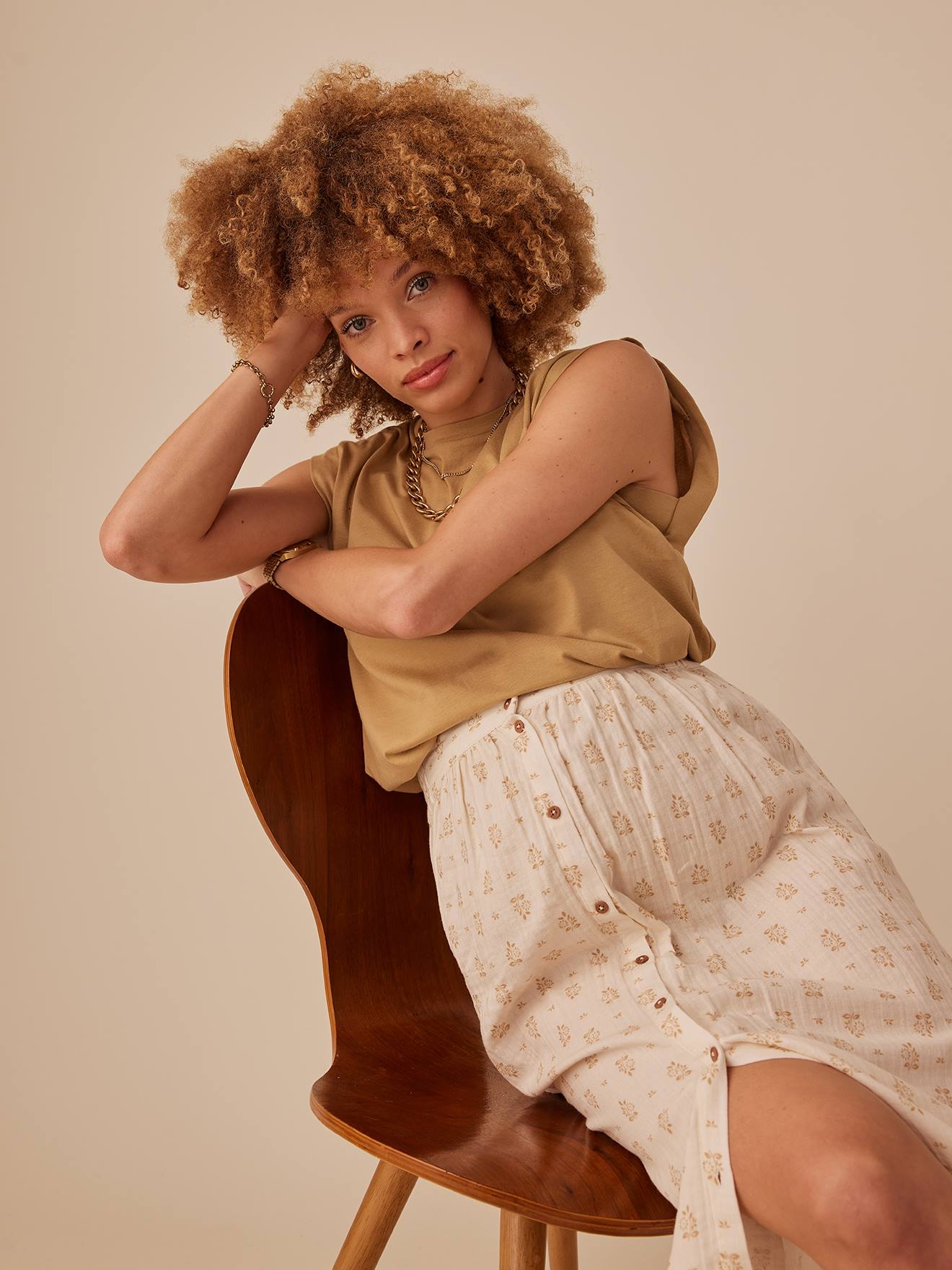Jupe longue grossesse en gaze de coton ENVIE DE FRAISE sable