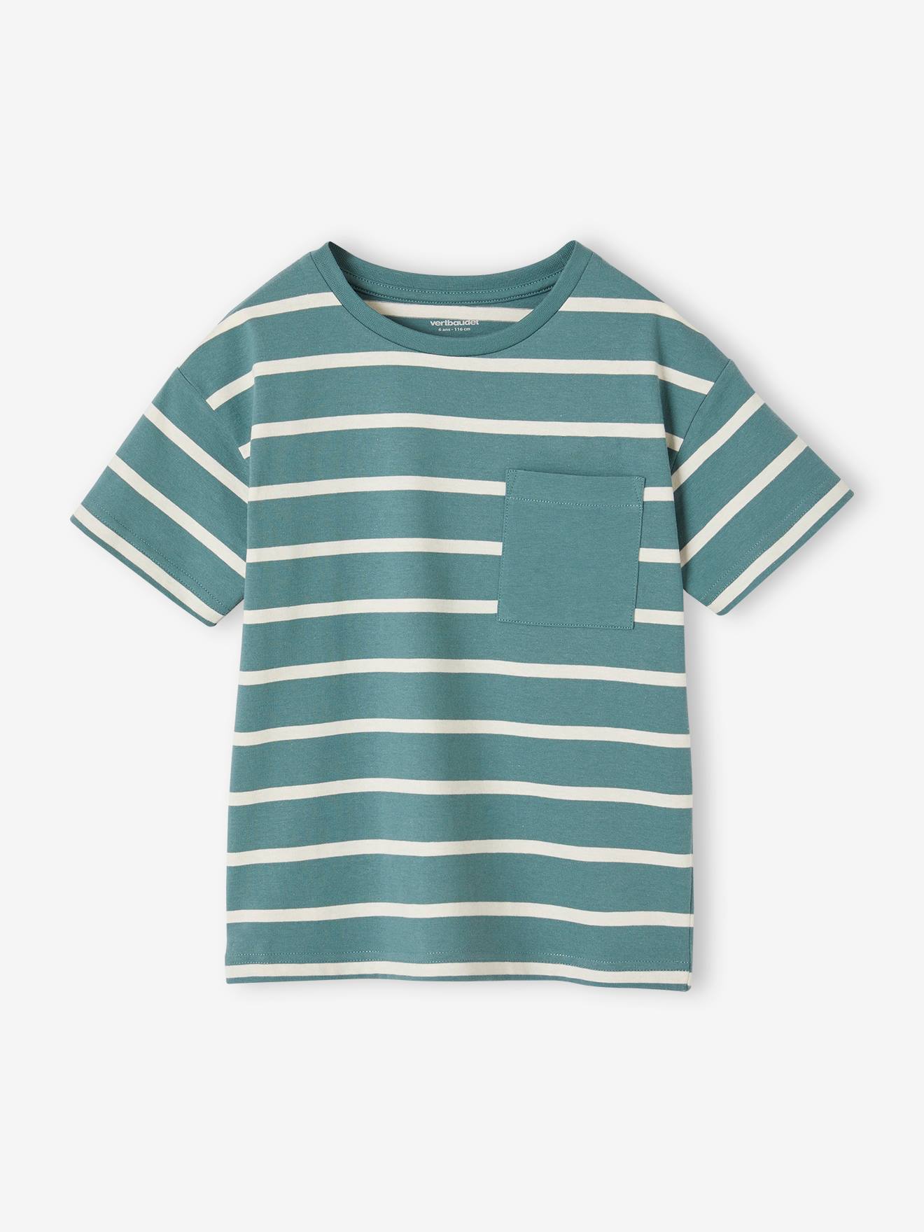 Tee-shirt rayé garçon personnalisable vert d'eau