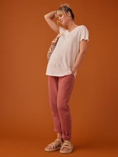 Vêtements de grossesse-Pantalon grossesse en gaze de coton style paperbag