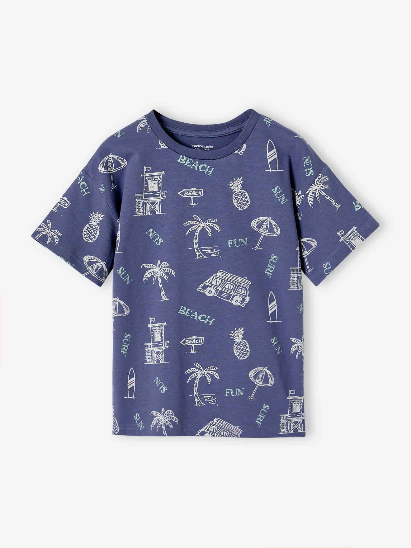 Tee-shirt motifs graphiques vacances garçon bleu ardoise