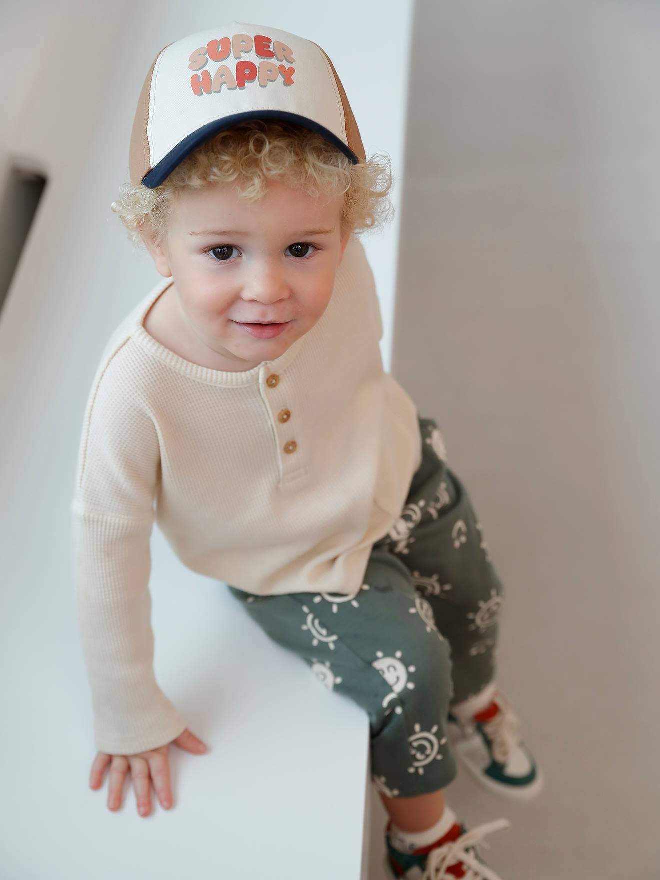 casquette super happy bébé garçon écru