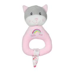 Jouet-Hochet peluche chat rose - GIPSY - 13 cm - pour bébé dès la naissance