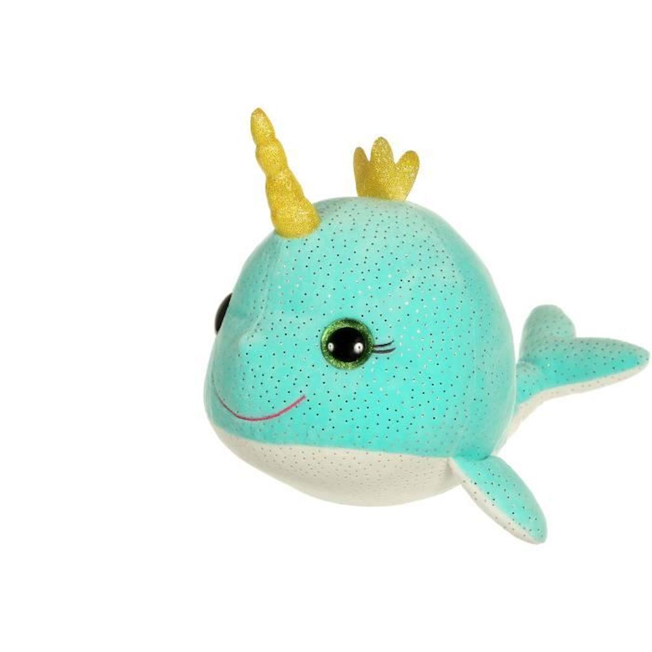 Peluche Sonore - Gipsy - Bella Bloo Friends Narval - 30 Cm - Bleu Turquoise Vert