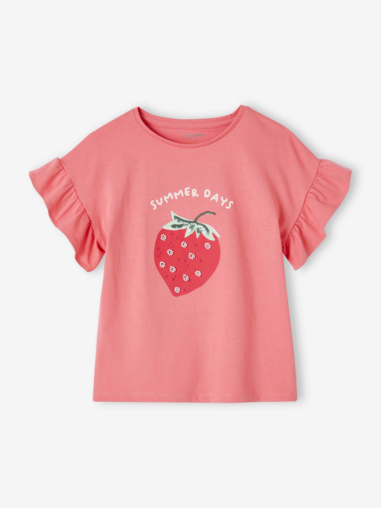 Vertbaudet - Tee-shirt motif à sequins fille fraise