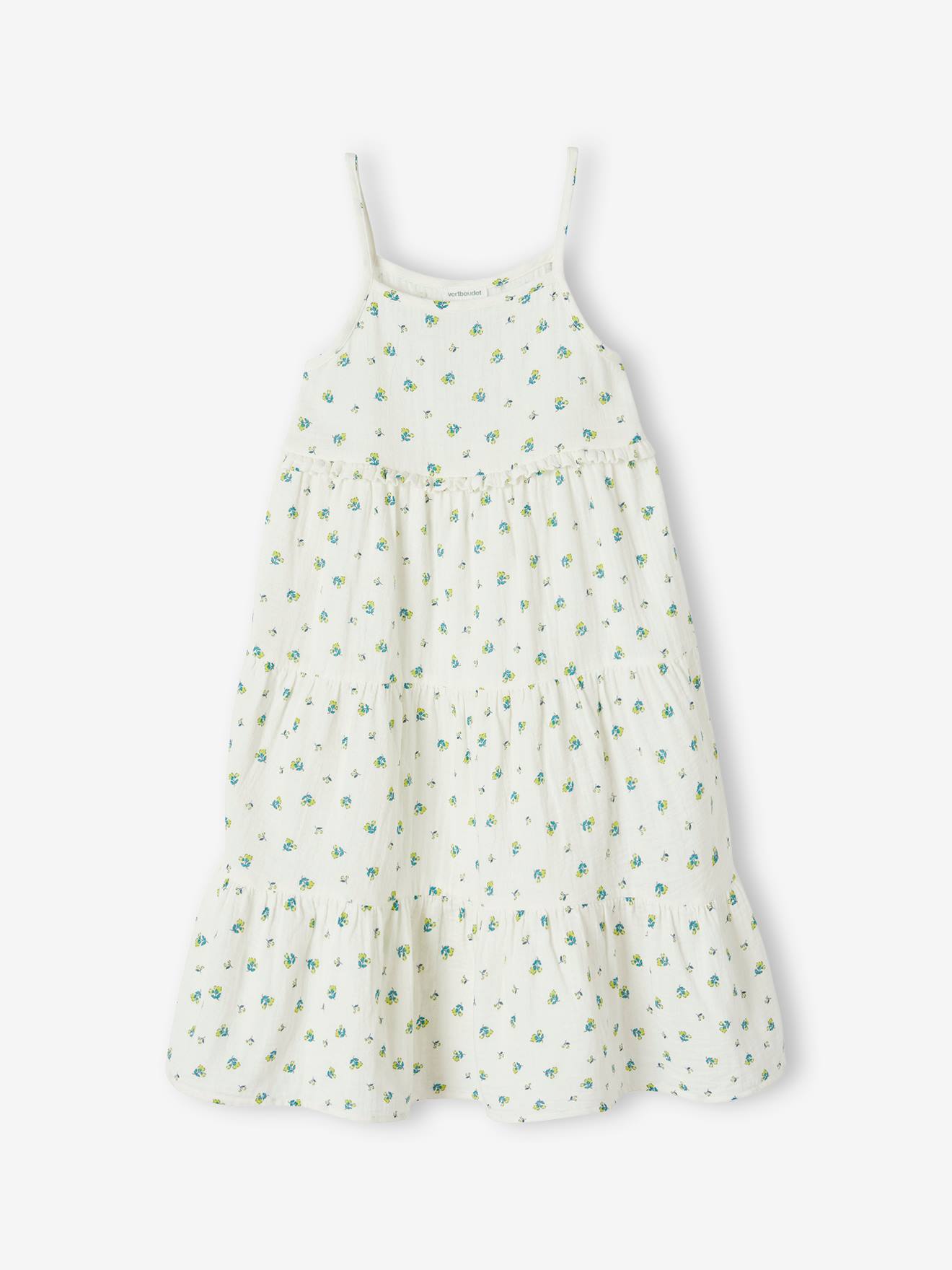 Robe longue à bretelles en gaze de coton fille écru