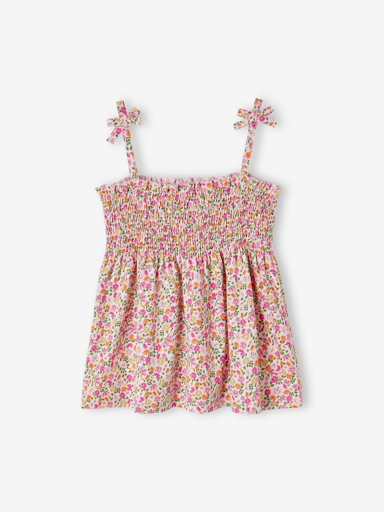 Débardeur à smocks imprimé fille rose pâle
