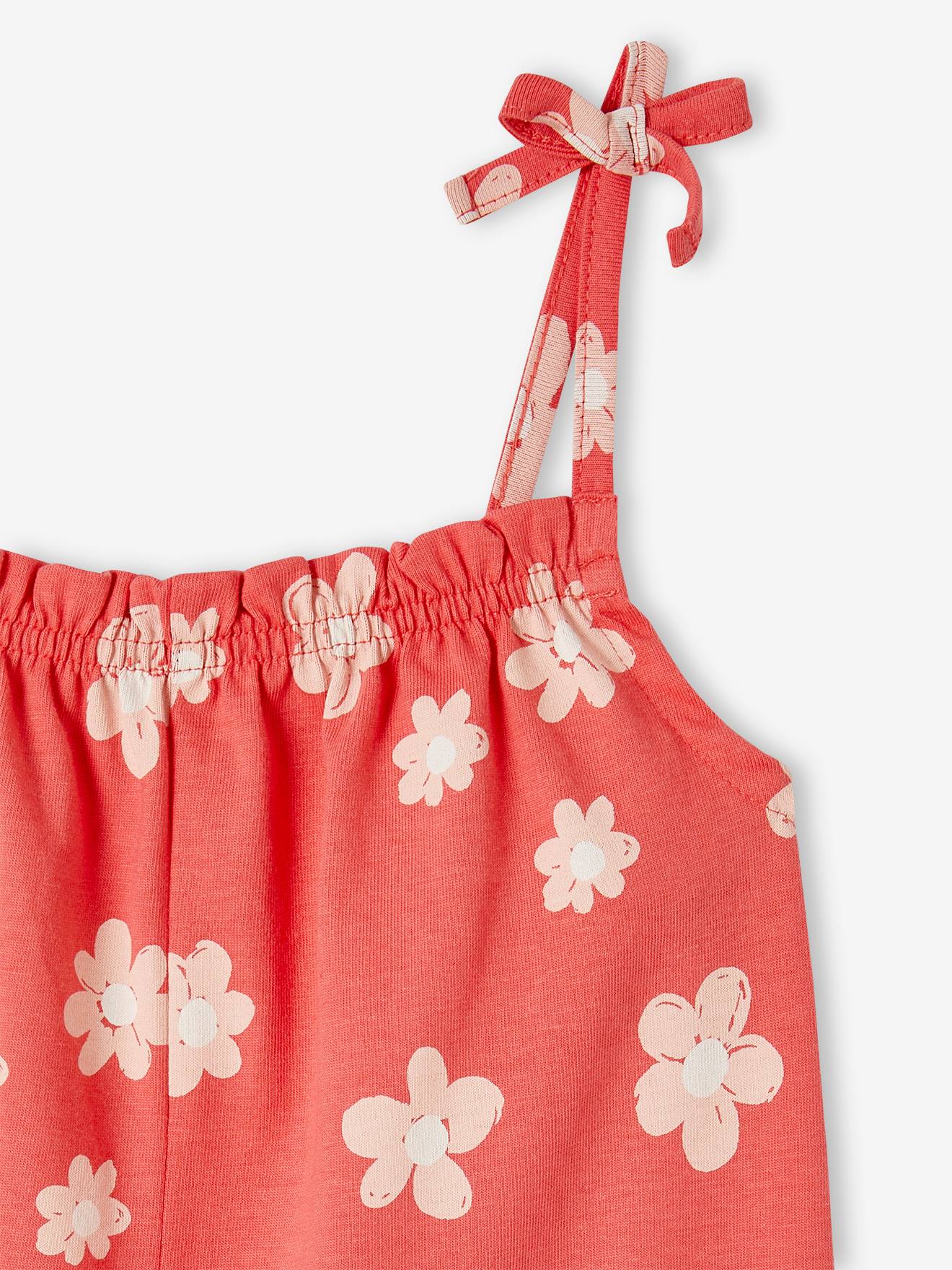 VERTBAUDET Combishort Fille à Volants Imprimé Fleurs – Rouge Été 4 Ans