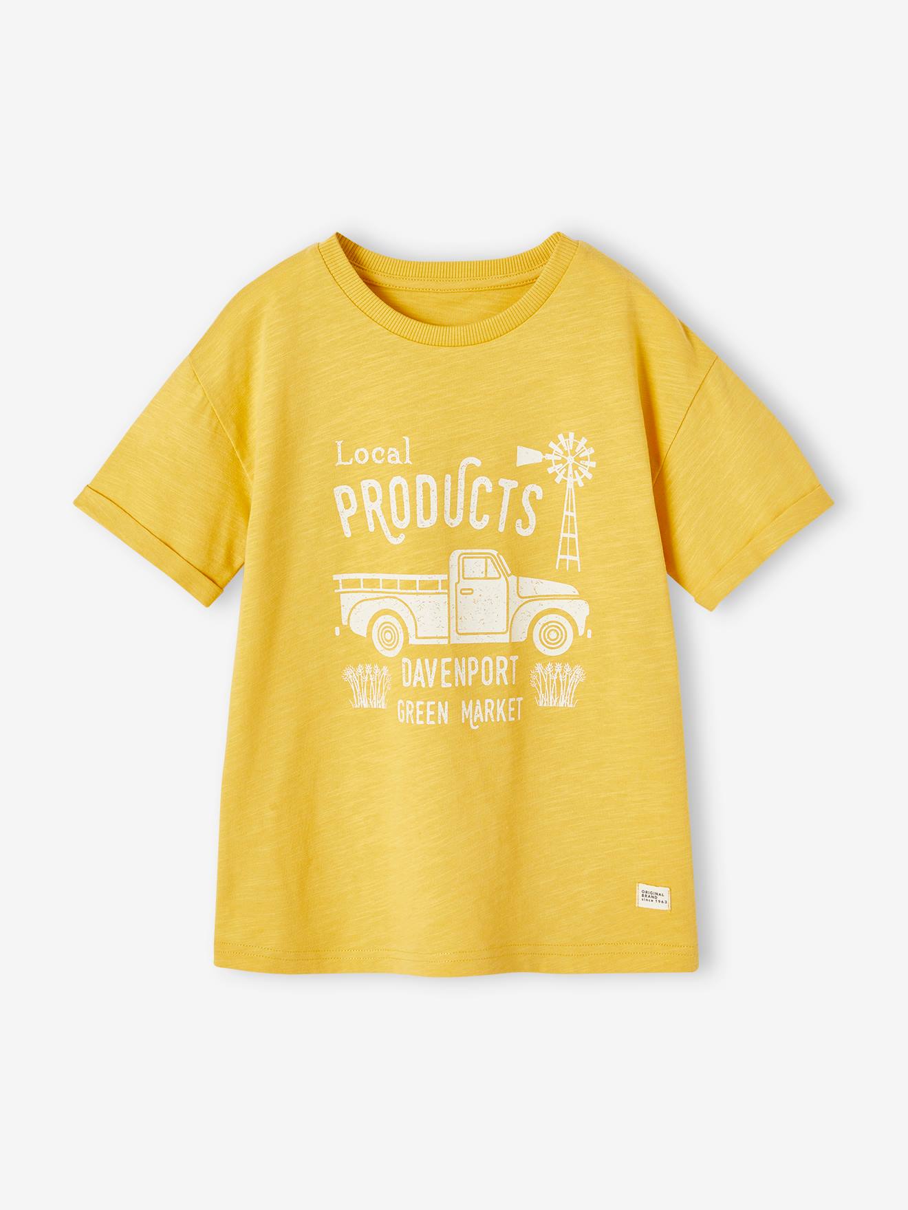 Tee-shirt motif vintage garçon manches courtes roulottées jaune