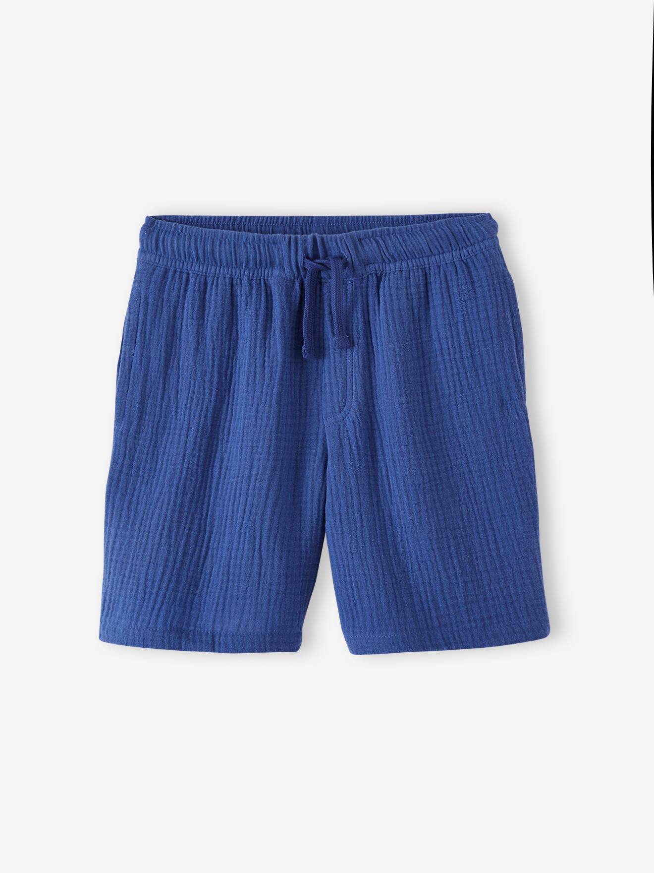 Short en gaze de coton garçon bleu électrique