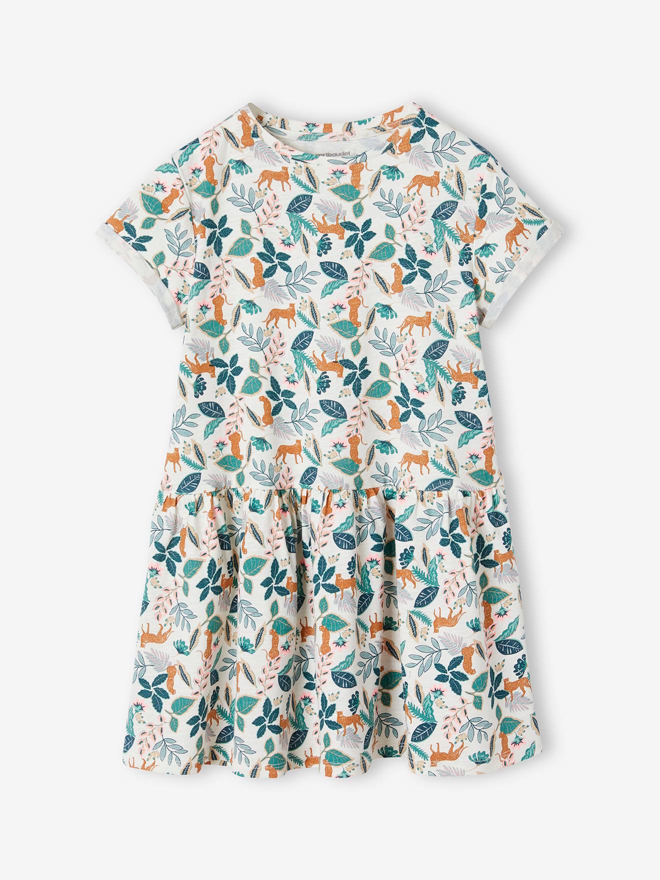 Robe Basics imprimée fille manches courtes blanc imprimé