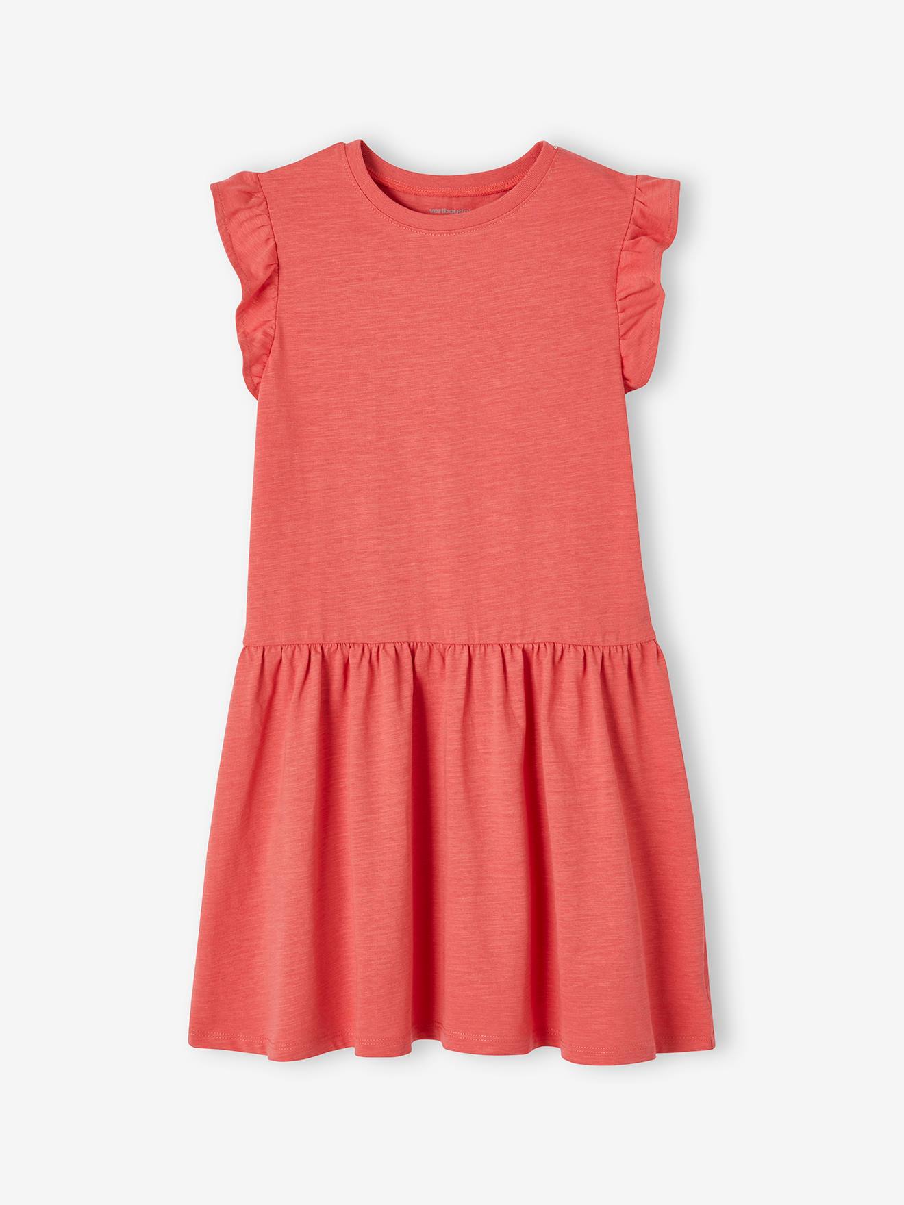 Vertbaudet - Robe manches à volant fille rouge