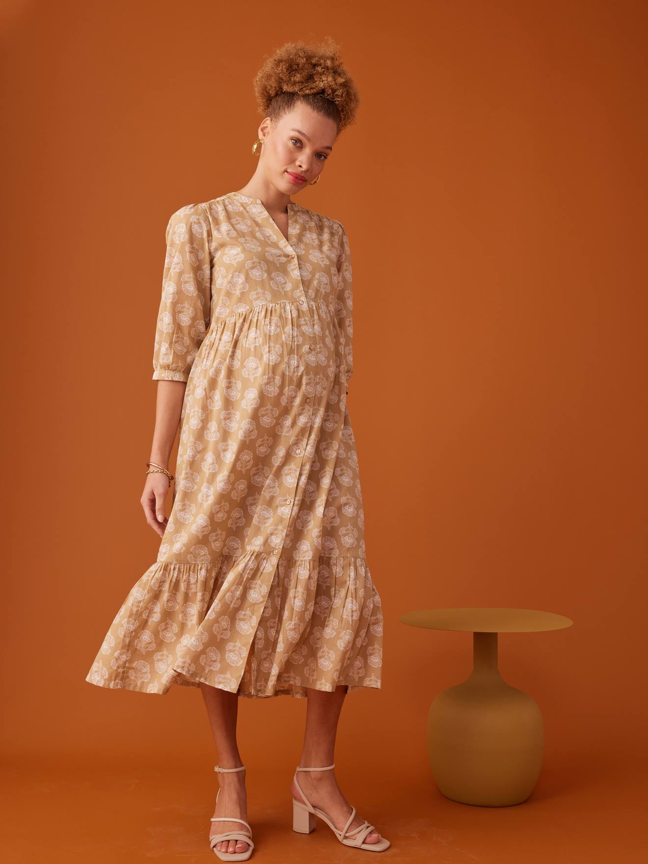 Robe longue boutonnée esprit bohème jaune