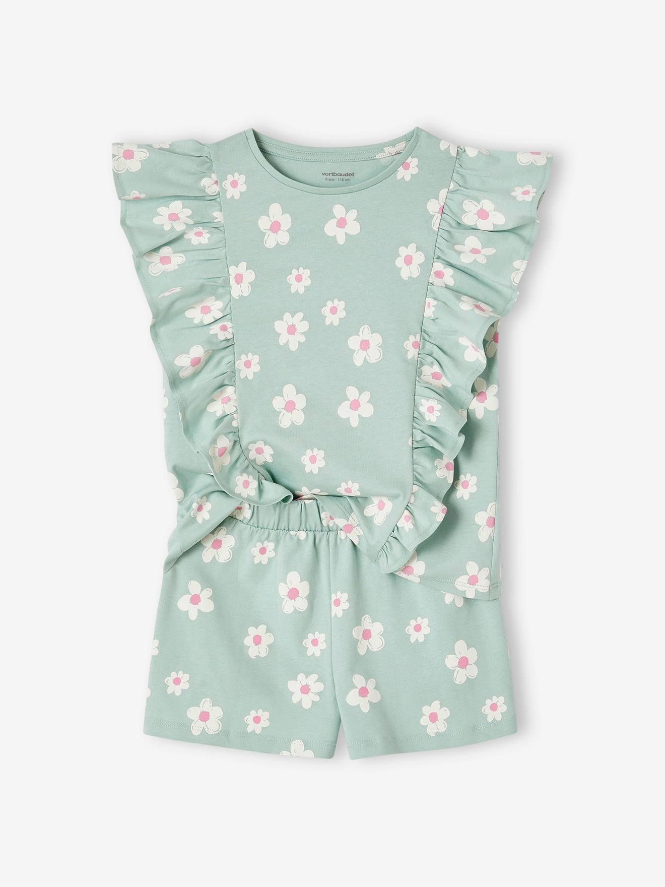 Ensemble tee-shirt et short fille vert d'eau