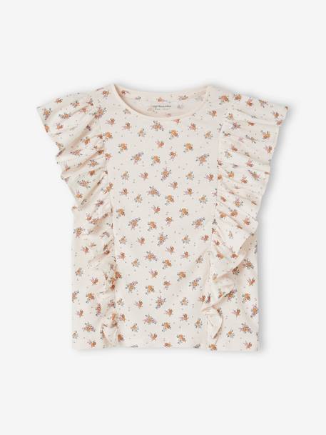 T-Shirt Fille Vertbaudet à Sequins Et Volants - 100% Coton Vieux Rose - Taille 14 Ans