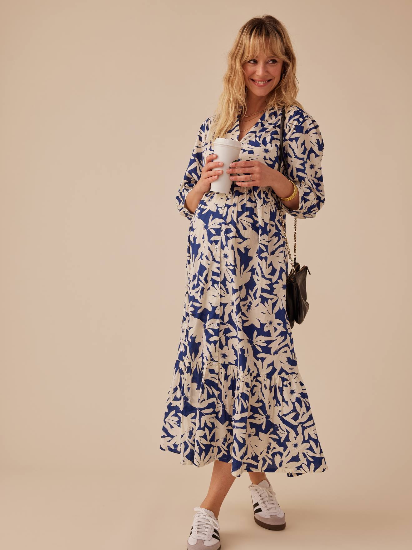 Robe longue grossesse esprit bohème boutonnée ENVIE DE FRAISE bleu roi