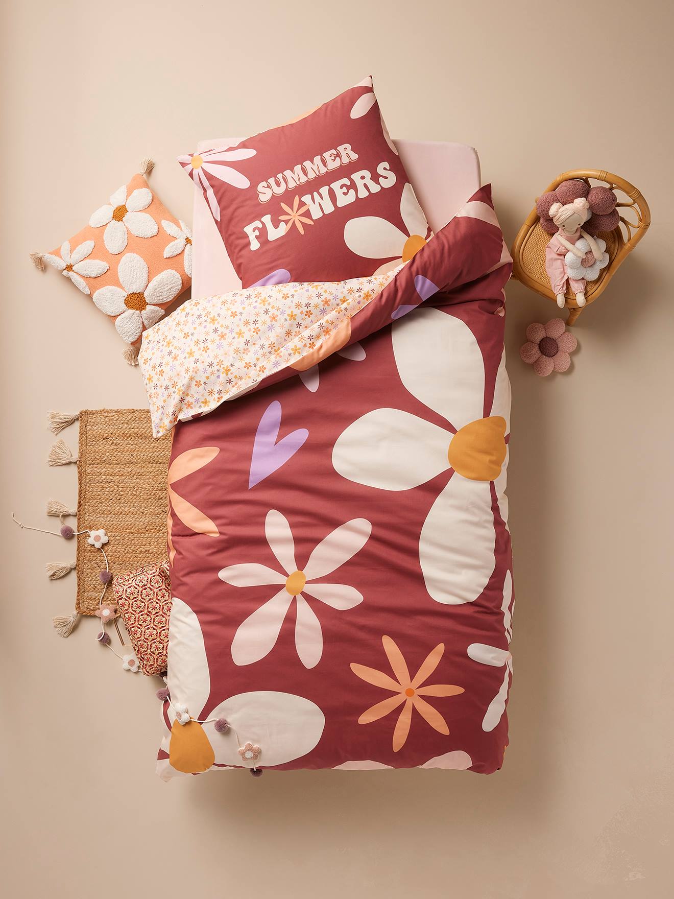 Parure housse de couette + taie d'oreiller enfant IBIZA, avec coton recyclé multicolore