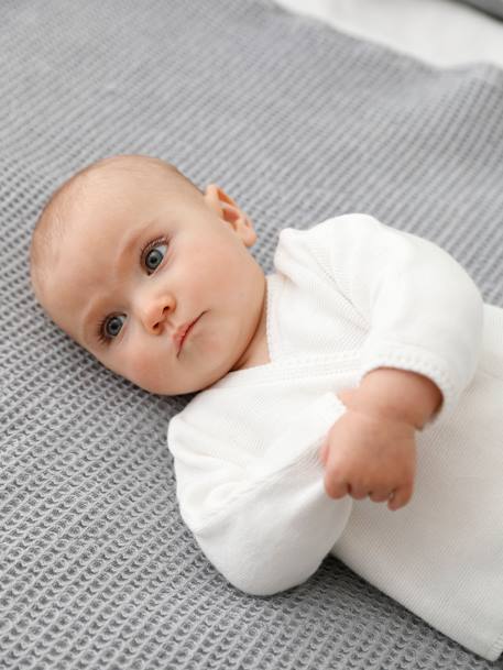 Vertbaudet - Brassière bébé naissance tricot point mousse coton et laine blanc