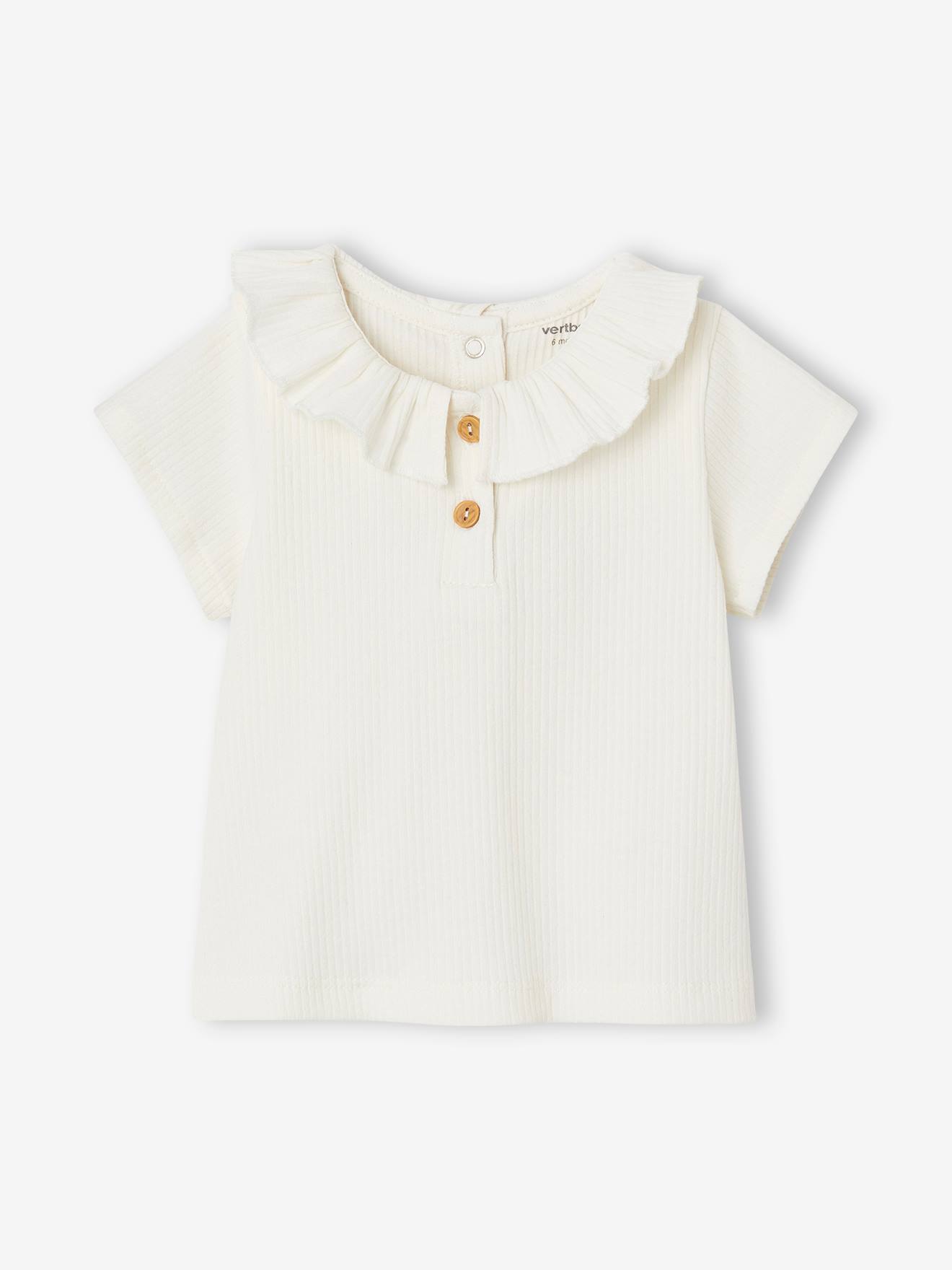 Tee-shirt en côtes bébé avec collerette écru