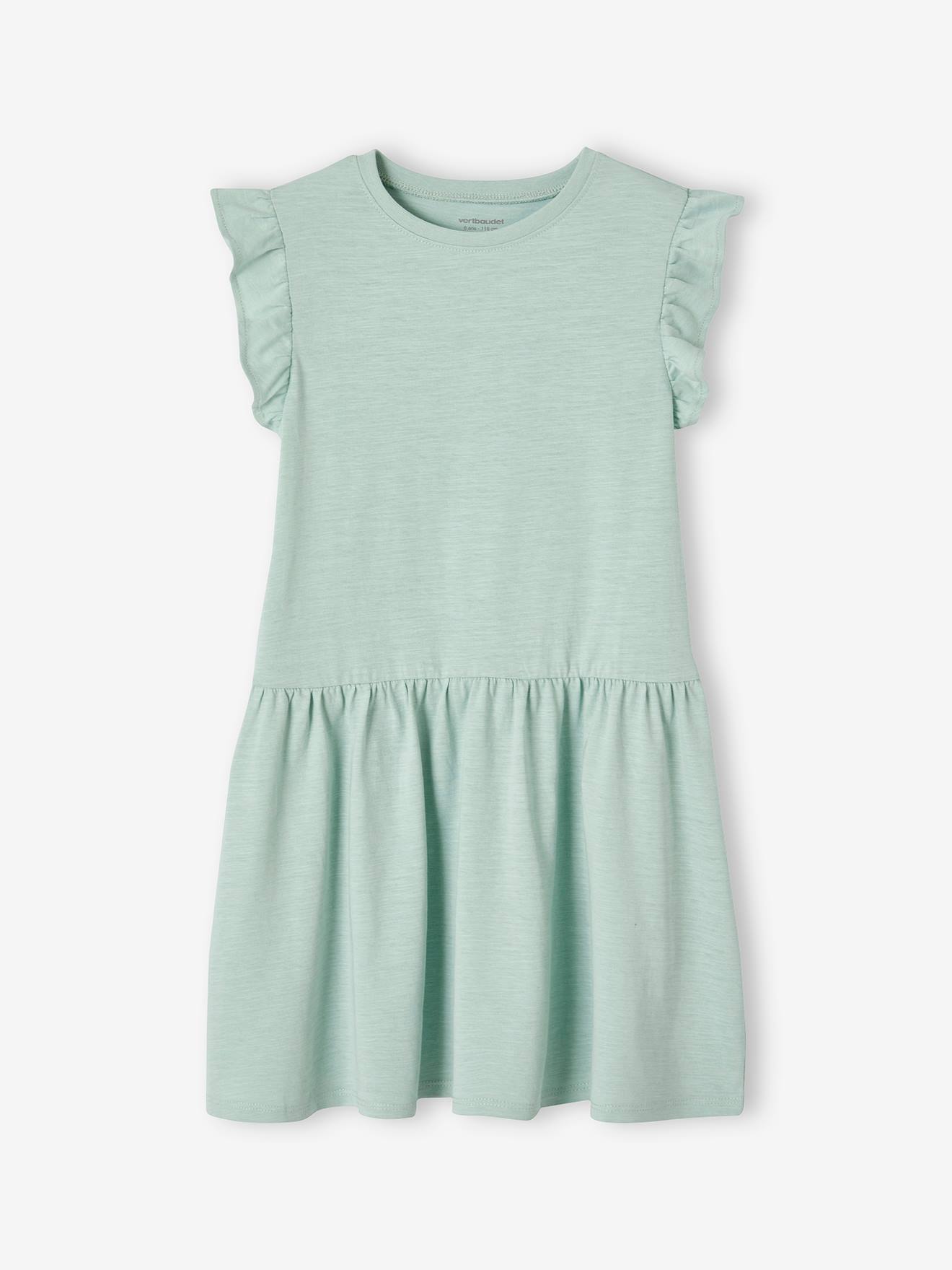 Robe manches à volant fille vert d'eau