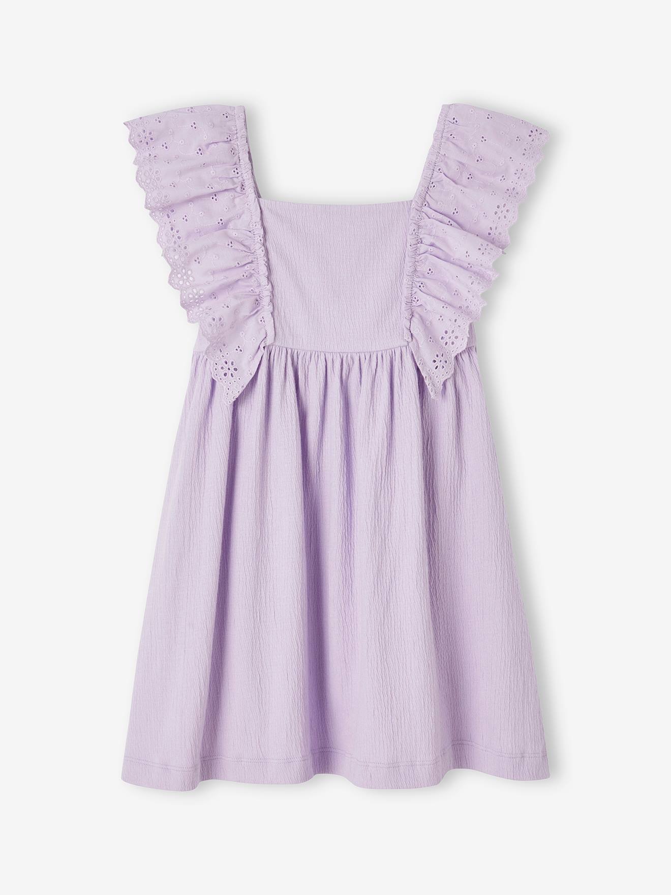 Robe à volants en broderie anglaise fille effet reliéfé lavande