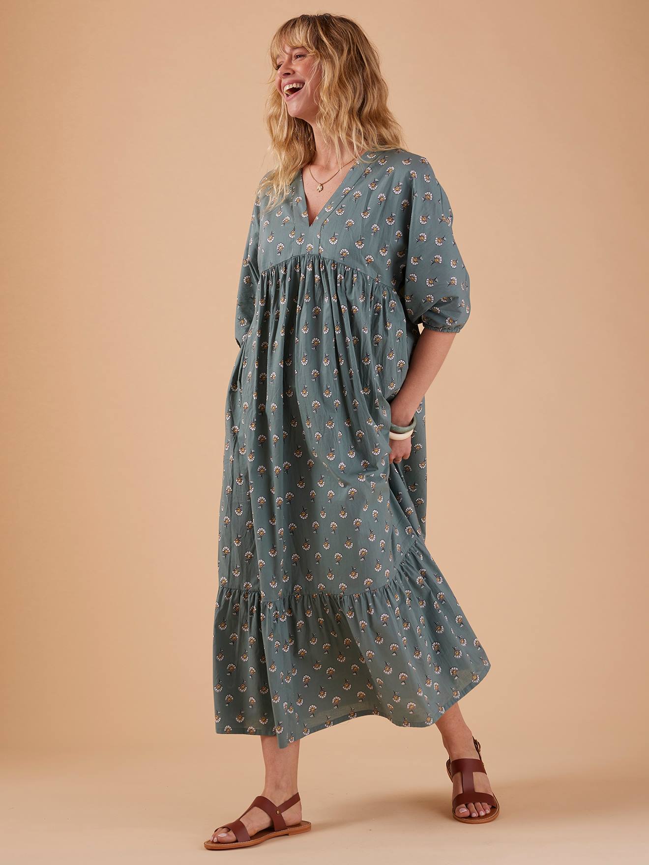 Robe longue grossesse esprit bohème ENVIE DE FRAISE vert