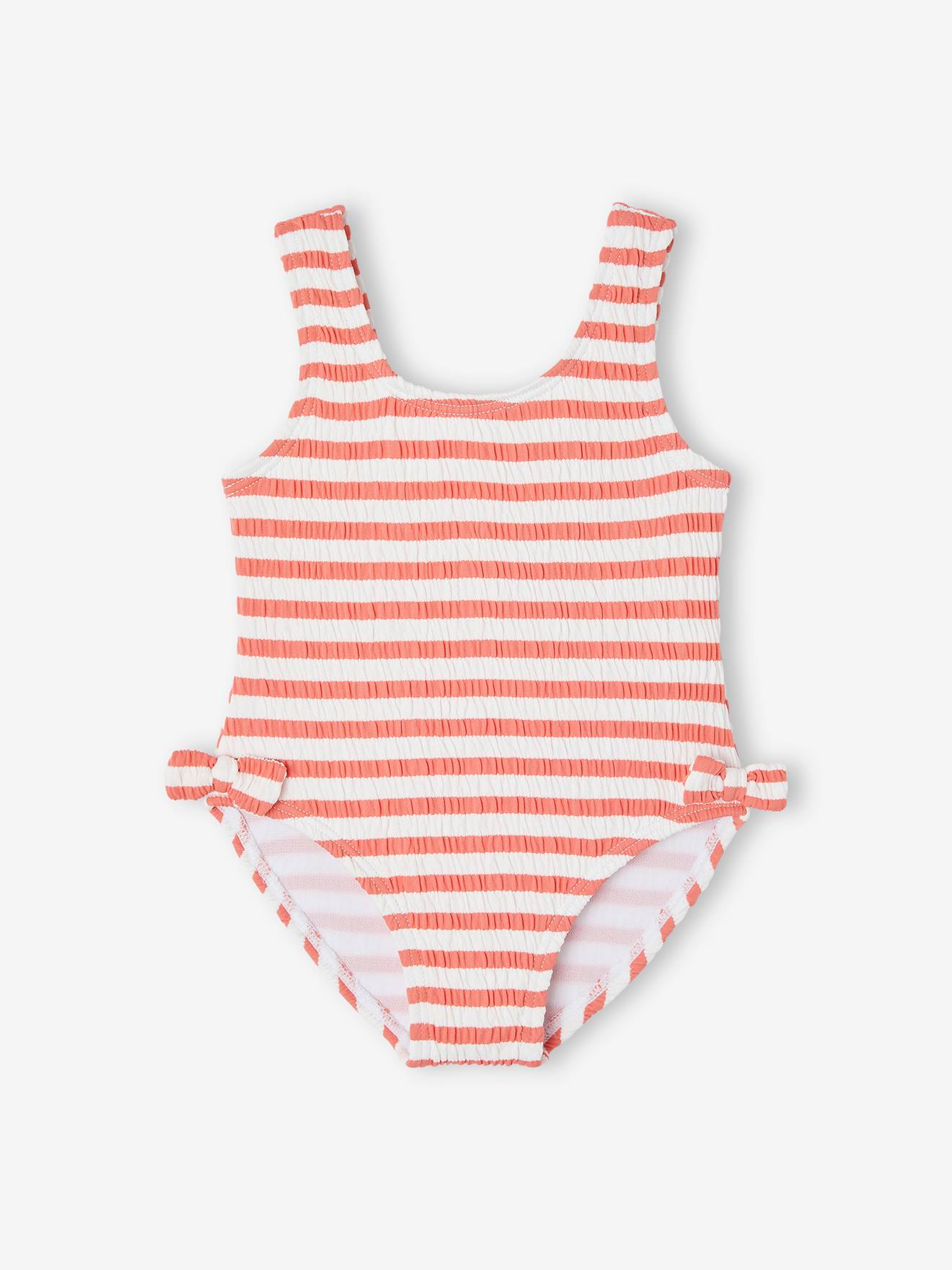 Maillot de bain 1 pièce bébé fille rayé abricot