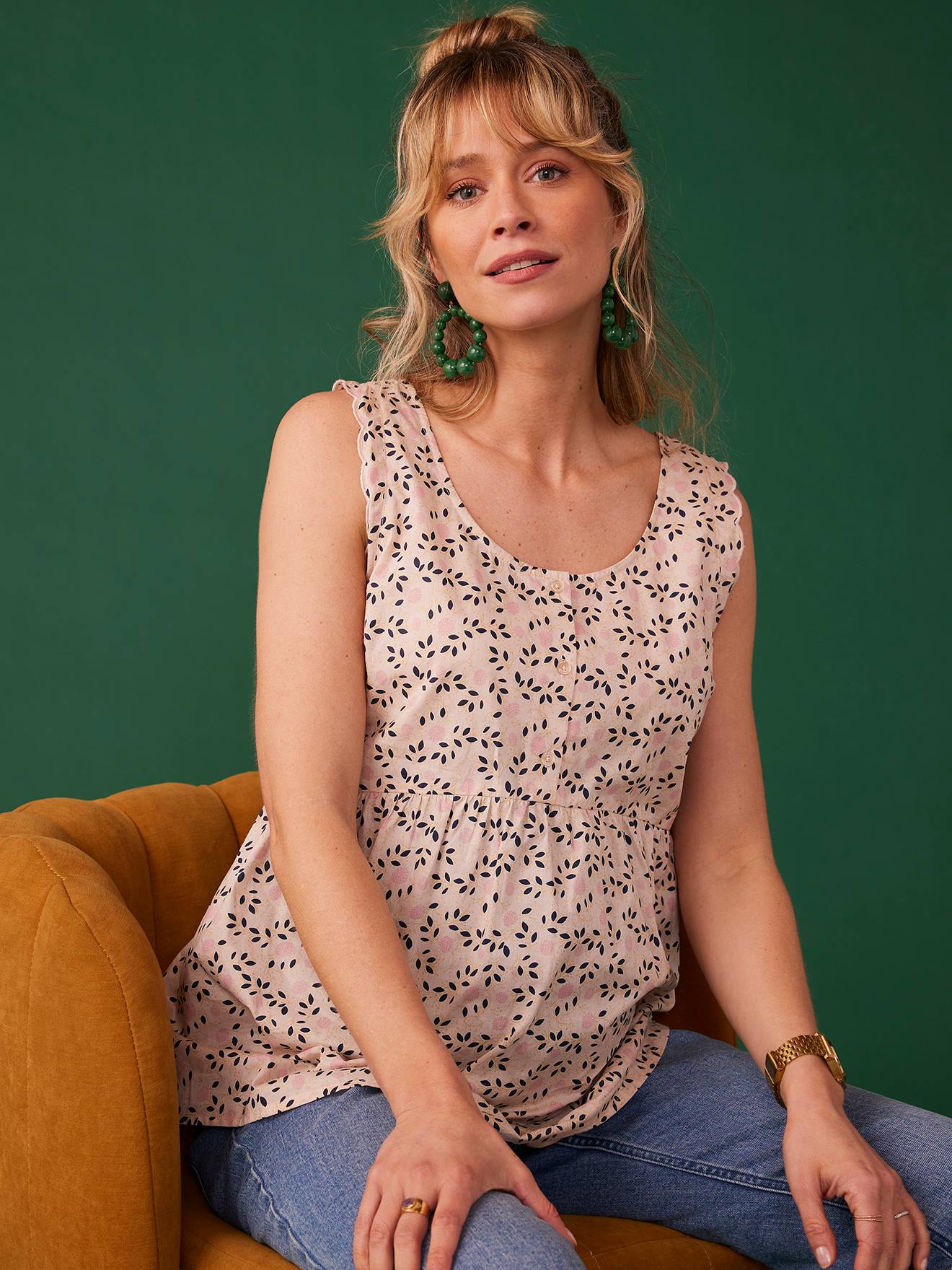 Blouse grossesse motifs fleurs irisés ENVIE DE FRAISE sable