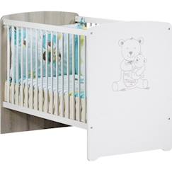 Chambre et rangement-Chambre-Lit bébé, lit enfant-Lit bébé-Lit bébé - 120 x 60 cm - Babyprice Teddy - Sérigraphié ours - En bois blanc