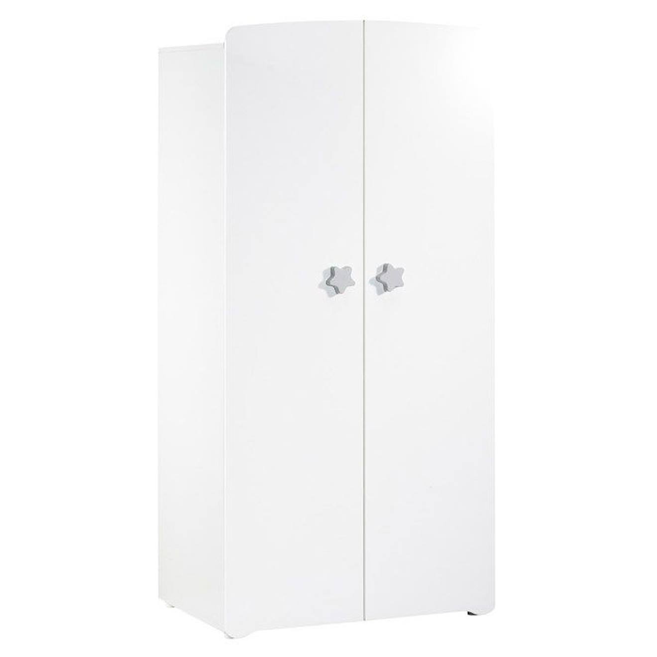 Armoire Bébé Basic - Blanche - Boutons Étoiles Grises - 2 Portes - Babyprice Blanc