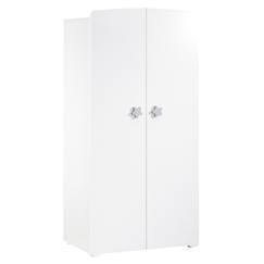 -Armoire bébé Basic - Blanche - Boutons étoiles grises - 2 portes - Babyprice