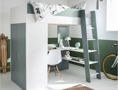 Chambre et rangement-Chambre-Lit mezzanine avec armoire et bureau OPUS - Blanc/Mousse