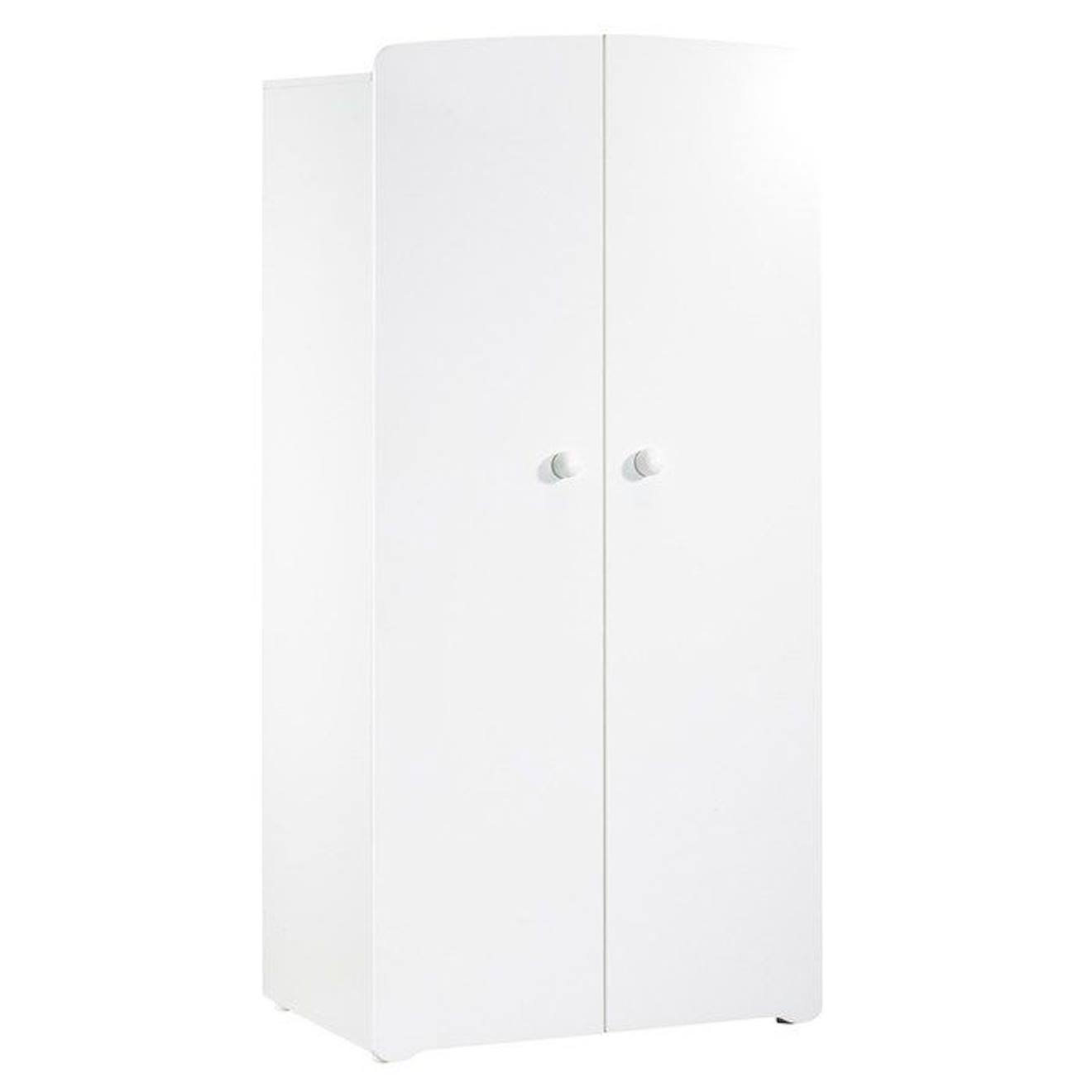 Armoire Bébé Basic - Blanche - Boutons Boule Blanc - 2 Portes - Babyprice Blanc