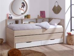 -Lit gigogne - WALLIS - Blanc/Bois - 90x190 cm - 2 couchages - Avec rangement