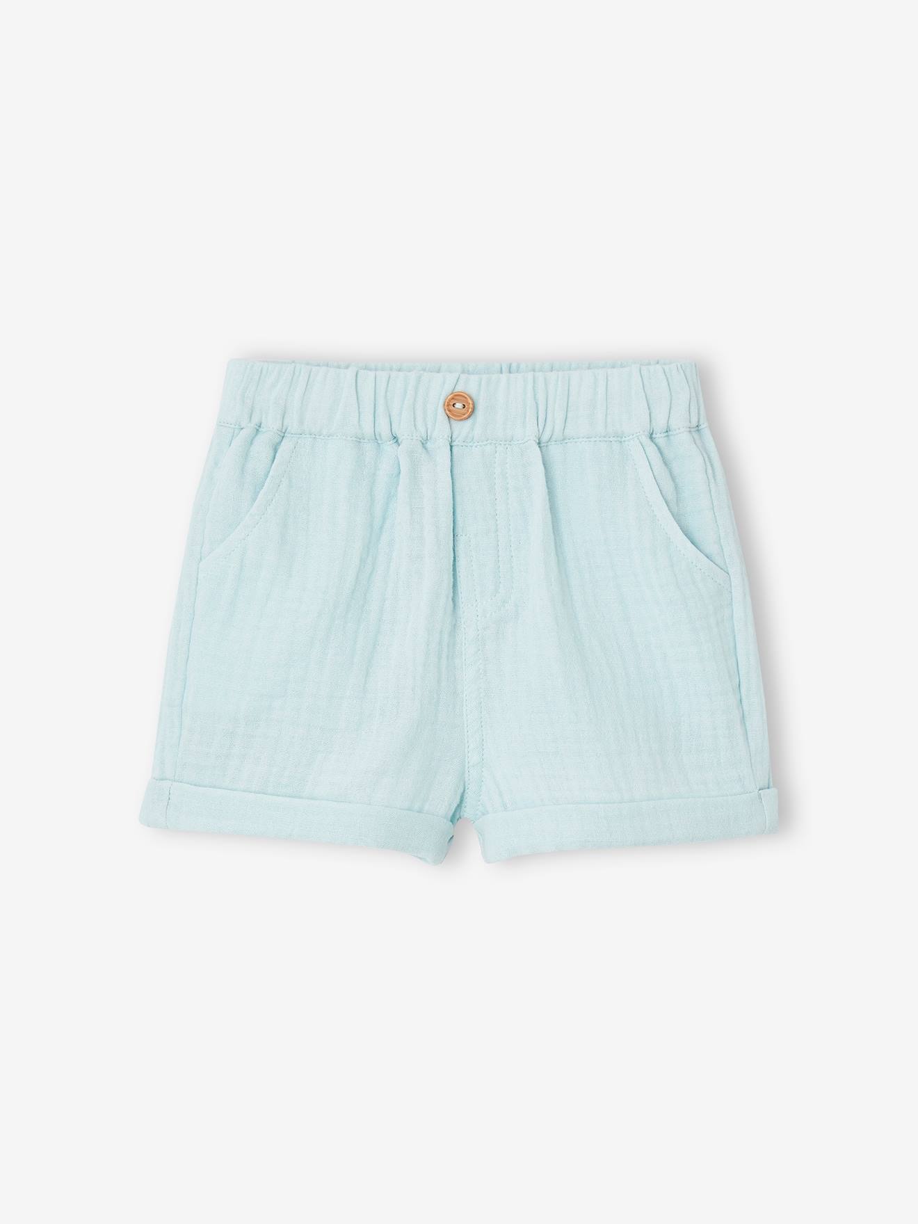 Short en gaze de coton bébé bleu