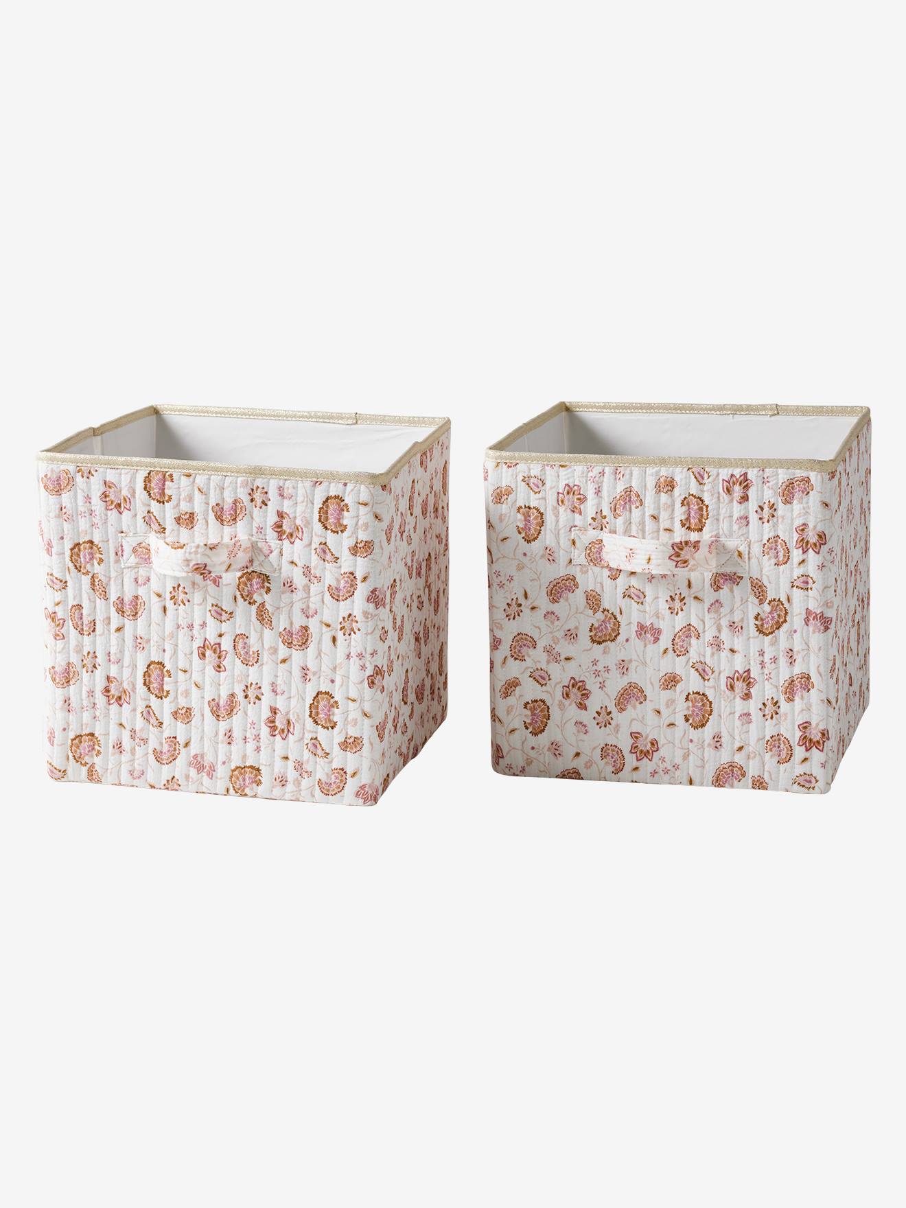 Lot de 2 bacs de rangement imprimé Fleurs Indienne Folk rose imprimé (Vertbaudet) - Image 1