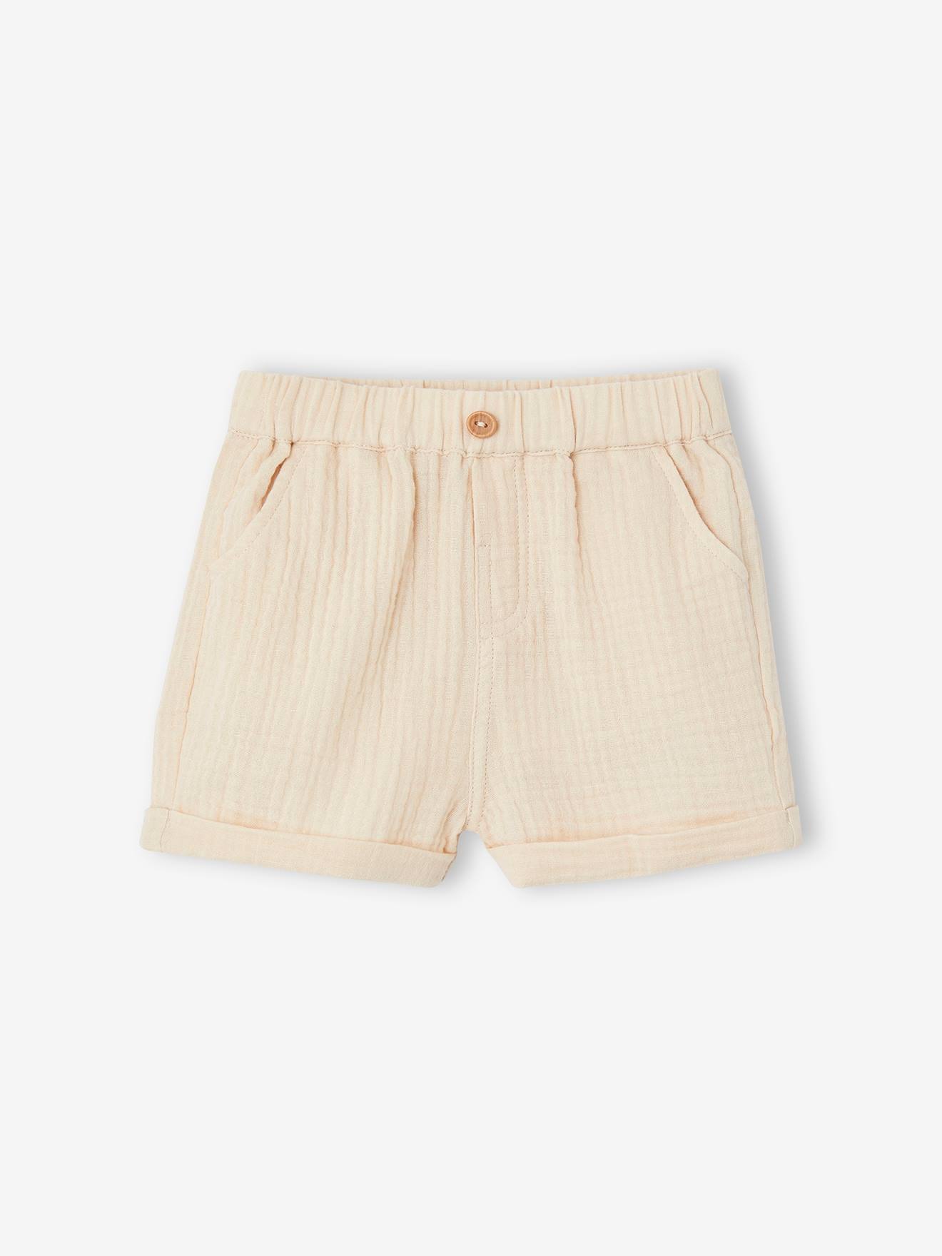 Vertbaudet - Short en gaze de coton bébé écru