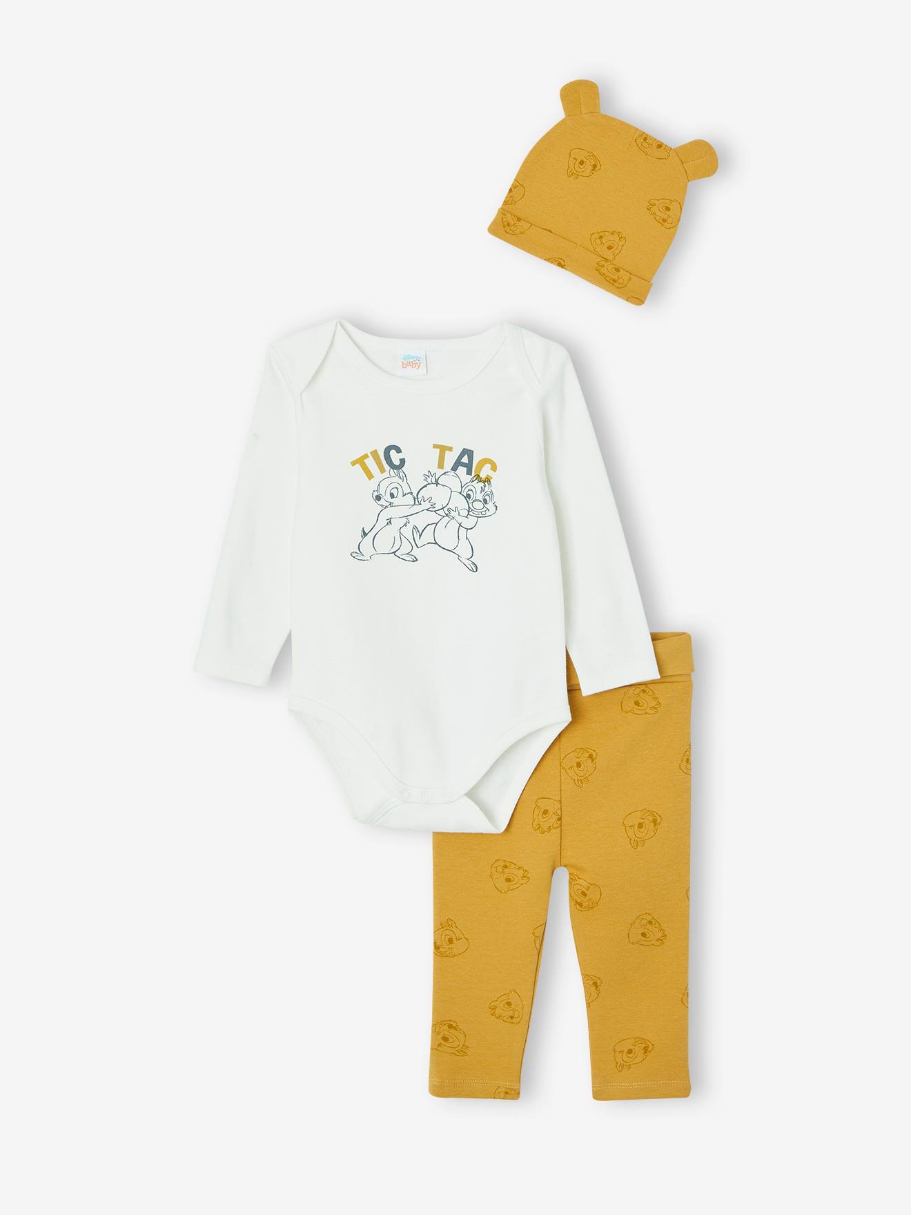 Ensemble bébé garçon body + pantalon + bonnet Disney® Tic & Tac blanc/moutarde