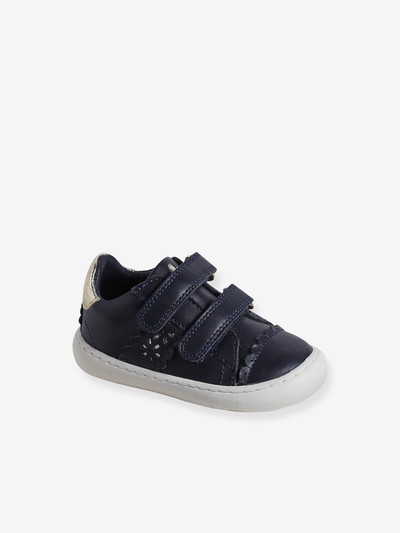 Baskets scratchées en cuir bébé marine