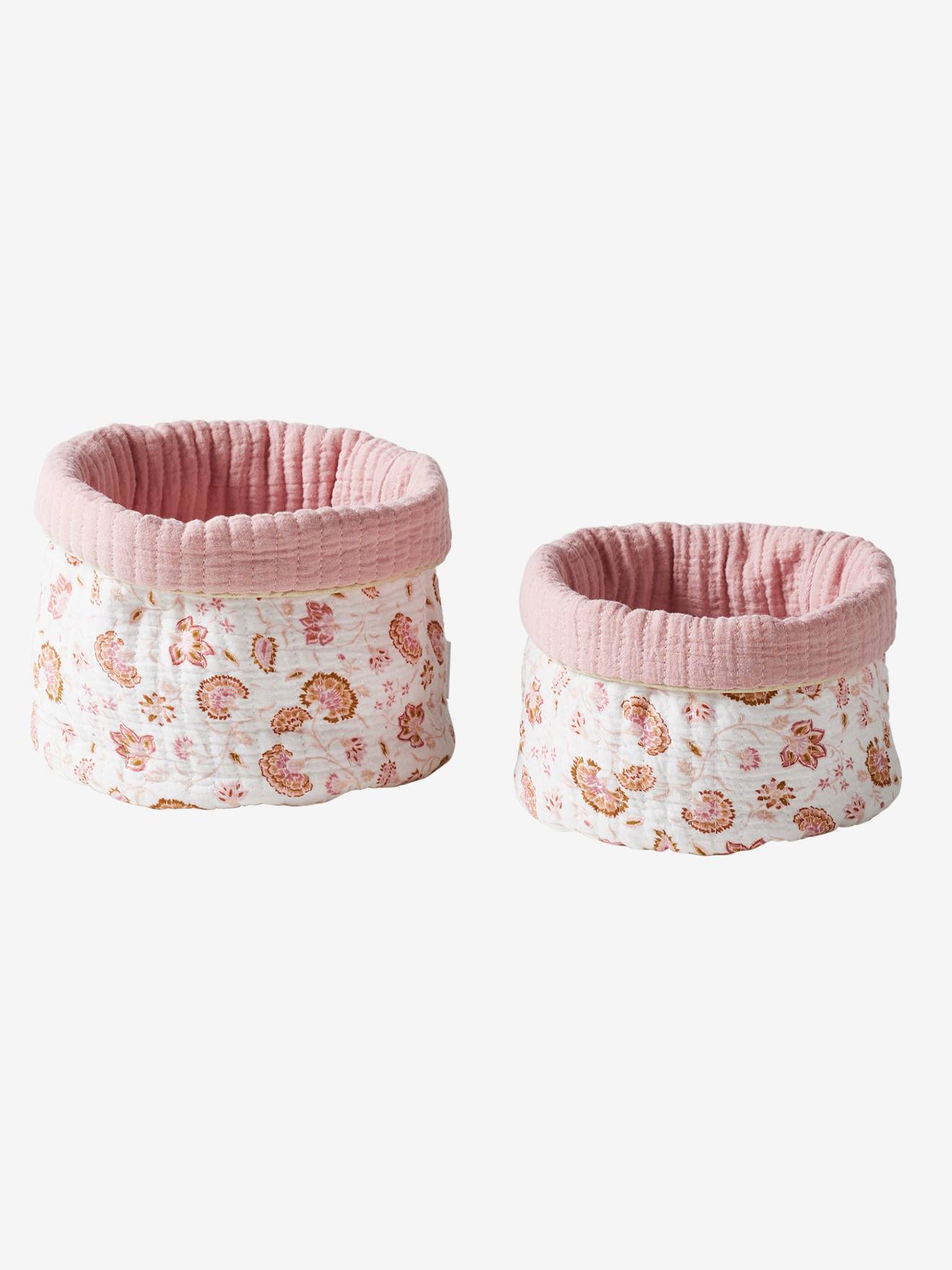 Lot de 2 paniers réversibles Folk rose imprimé