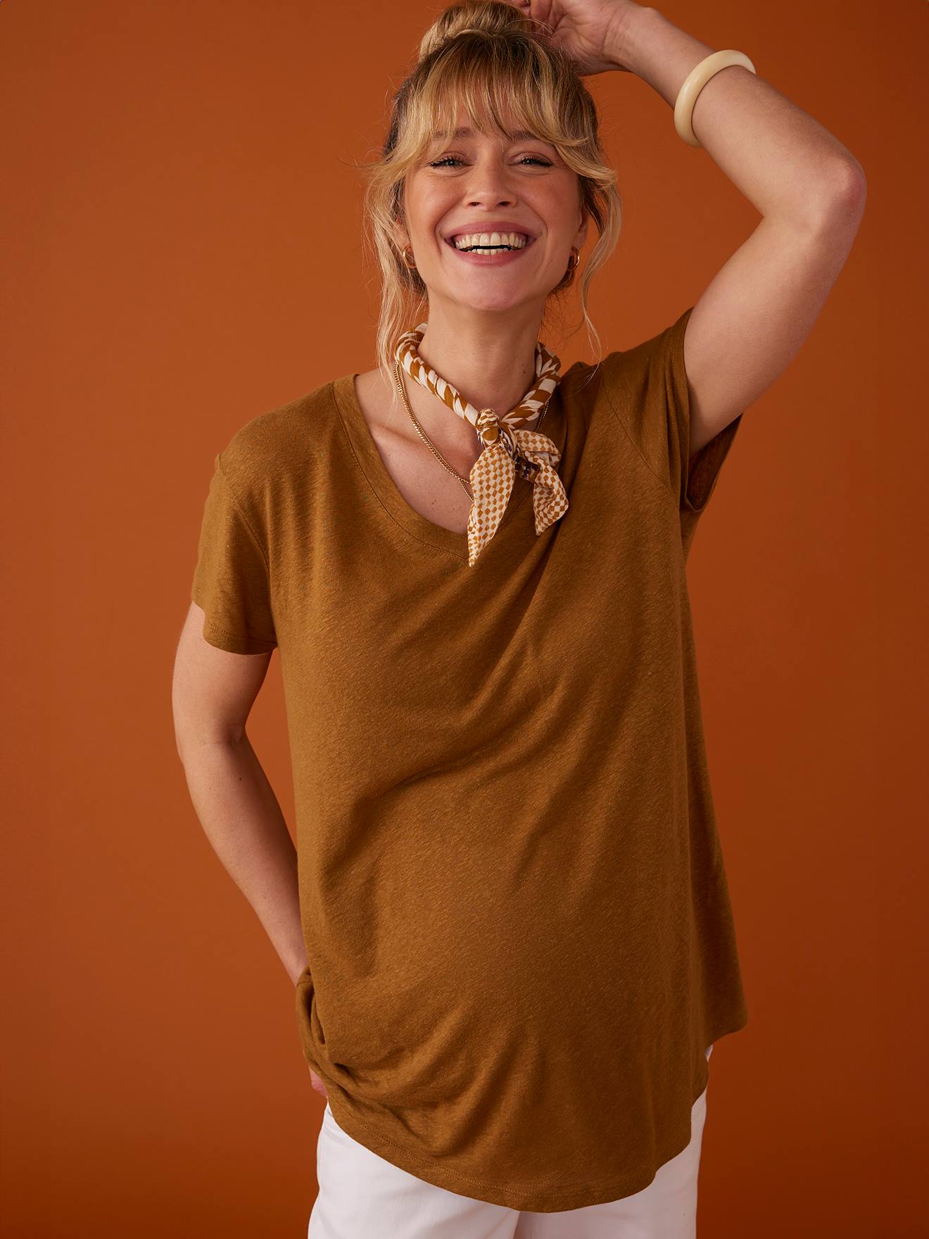 Tee-shirt grossesse col V lin ENVIE DE FRAISE bronze