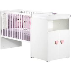 Lit bébé combiné évolutif - BABY PRICE - Basic - Blanc - Bouton cœur rose -60 x 120 cm  - vertbaudet enfant